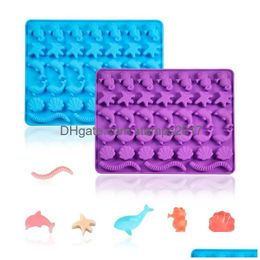 Baking Moulds Sile Sea Animal Gummy Mould Fish Dolphin Starfish Seahorse Shaped Chocolate Jelly Candy Fondant Mod Decorating Tools Dr Dhzfx