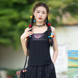 Ethnic Clothing 2024 Summer Chinese National Style Sleeveless Retro Embroidery Top Women Simple Casual Short Ethinic Vest S152