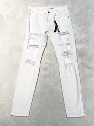Mens designer jeans Men jeans Casual Slim Pure white Jean Straight Skinny Pants Knee hole black Leather Hip hop Street Pant 29-40