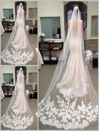 2019 Chapel Length Tulle Bride Wedding Veils with Comb Applique Decoration Long Bridal Veil Hair Accessories8091476