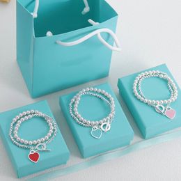 Klassischer Stil, modisches Perlen-Charme-Armband, 925er Silber, Herz-Anhänger-Armband, Damen-Geschenkschmuck, hohe Qualität, mit Box
