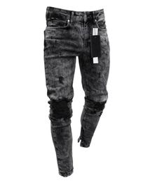 Mens Skinny Jeans Mens Ripped Frayed Slim Fit Denim Pencil Pants Hip Hop Dark Grey Streetwear Pleated Casual Trousers jeans44589644412052