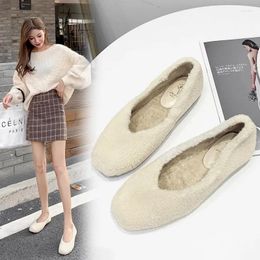 Casual Shoes Round Head Plush Women Wear Sweet Single Outside In Winter Versatile Lefu And Flat Cotton