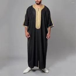 Ethnic Clothing Muslim Men Embroidered Jubba Thobe Arabic Pakistan Kaftan Loose Abaya Robes Islamic Saudi Arabia Black Long Dress