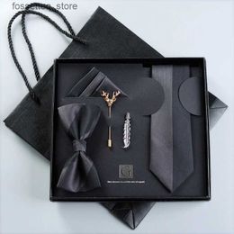 Neck Ties No extra narrow 6CM tie mens bow tie set gift box for boyfriend Valentines Day graduation gift wedding best man L240313