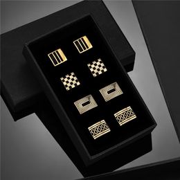 4 Pairs Cufflinks For Mens With Gift Box Man Shirt Cufflinks Wedding Guests Gifts Men Gift For Husband Jewelry Business Tie Clip 240301