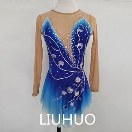 LIUHUO Customise Colours Figure Skating Dress Girls Teens Ice Skating Dance Skirt Quality Crystals Stretchy Spandex Dancewear Ballet Blue Gradient