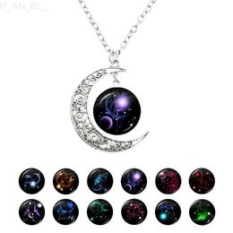 Pendant Necklaces Aries/Taurus/Gemini/cancer/LEO/Virgo/Libra/Scorpio Zodiac Signs Crescent Moon Necklace 12 Constellations Jewelry for Birthday L24313