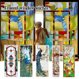 Films European Style Retro Painting Art Privacy Windows Film Church Stained Glass Film Window Stickers Frosted Window Film With Glue