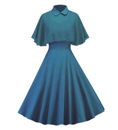 Casual Dresses Turn Down Collar Chiffon Cape Vintage Two Piece Dress Cocktail Women 50s 60s Elegant Party Wear Summer A Line Midi 5676241