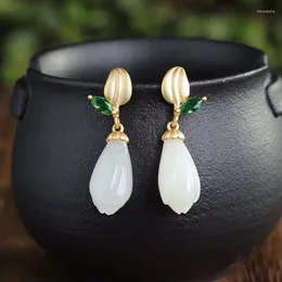 Dangle Earrings Sterling Silver Jade Natural Hetian Short Retro High-End Versatile Simple For Women