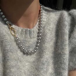 Pendant Necklaces 2023 New Arrival Korean Elegant Temperament Grey Pearl Clavicle Chain Women Necklace Fashion Metal Round Jewellery Gifts L24313