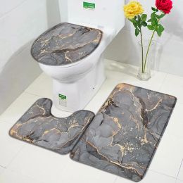 Mats Abstract Marble Bath Mat Sets Gold Lines Grey Texture Pattern Luxury Home Carpet Bathroom Decor NonSlip Rugs Toilet Lid Cover