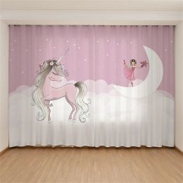 Curtains Cartoon Ballet Cute Unicorn Swan Pink Princess Girl Window Curtains for Kids Bedroom Living Room Kitchen Door Home Decor 2Pieces