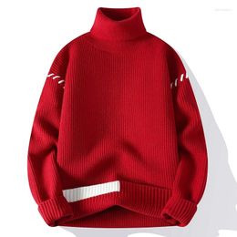 Men's Sweaters 2024 Autumn And Winter Pullover High Neck Panel Screw Thread Fashion Solid Colour Casual Sweater Knitted Long Sleeved Tops