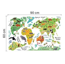 Colorful Animal World Map Wall Sticker For Kids Room Home Decor 3D Decals creative Pegatinas De Pared Living StickersReliver1012068