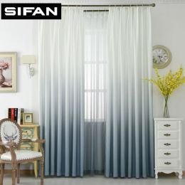 Curtains 3d Printed Gradient Color Window Curtains for Bedroom Living Room Kitchen Tulle Curtain Fabric Treatments Insulation