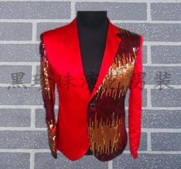 Whole Black red men suits designs masculino homme terno stage costumes for singers men sequin blazer dance clothes jacket sty8182586