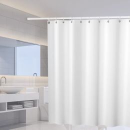 Curtains White Shower curtains Solid Color Bathroom Curtain Polyester Fabric Thicken Waterproof Mildewproof Partition Bath Curtain