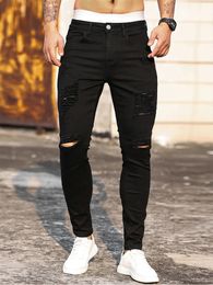 Streetwear Fashion Black Ripped Skinny Jeans Men Slim Hip Hop Denim Trousers Spring Casual Jeans for Men Jogging Jean Homme240313