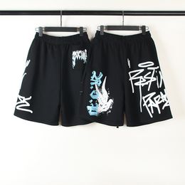 Graffiti Pigeon Terry Material Men Women Shorts Summer Sport Style Men's Shorts Cotton Black