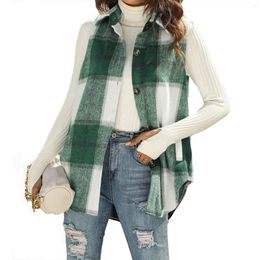 Women's Blouses Women Sleeveless Flannel Shirt Button Down Plaid Collar Business Casual Cotton Top Work Blusa Mujer Moda 2024