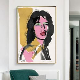 Retro Andy Warhol Poster Canvas Painting Mick Jagger Portrait Posters and Prints Wall Pictures for Living Room Home Decoration329z