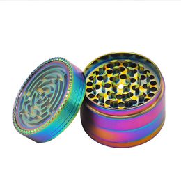 63mm Rainbow Zinc Alloy Smoking Herb Grinder With Maze Game 4 Piece Tobacco Crusher For Hand Spoon Pipe Smoking Accessories Grinders
