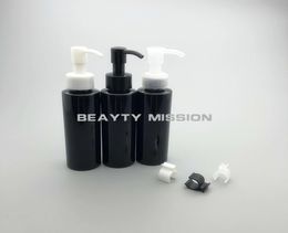 BEAUTY MISSION 48 pcslot 100ml black round PET bottle essential oil pump empty Cleansing Oil plastic bottles container7925614