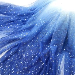 Fabric 2Meters Gradient Colour Star Moon Sequins Mesh Tulle Fabric High Quality Bridal Dress Wedding Decoration Puff Skirt Net Fabric