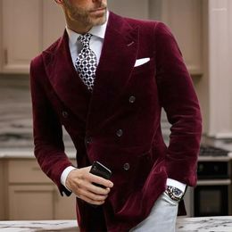 Men's Suits Double Breasted Men Suit Blazer Single 1 Pc Velvet Smoking Jacket Male Dinner Coat With Big Peaked Lapel Costume 2024