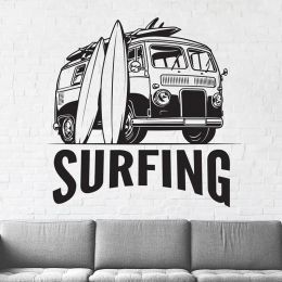 Stickers Surf Wall Decal Surfboard Art Wall Stickers Beach Sport Vinyl Surf Gifts Boys Surf Yeti Wave Girl Kids Room Home Decor C150