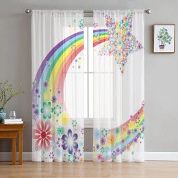 Curtains Cartoon Rainbow Star Sheer Voile Curtain for Living Room Bedroom Home Decoration Chiffon Tulle Curtains Kitchen Window Treatment