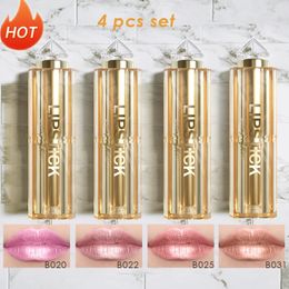 4 PCS Kit Pearl Shimmer Lipstick Metallic Glitter Long Lasting Cruelty Free Nude Pink Waterproof Colors 240229