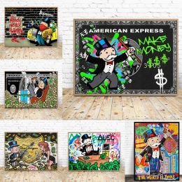 Calligraphy Alec Graffiti Monopoly Millionaire Money Street Art Canvas Print Painting Wall Picture Modern Living Room Home Decoration Poster