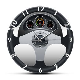 Sport Car Steering Wheel and Dashboard Printed Wall Clock Automobile Artwork Home Decor Automotive Drive Auto Style Wall Watch LJ21726