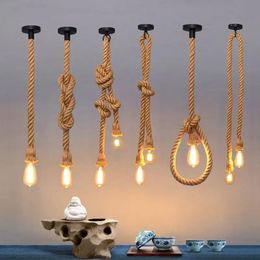 Rope Lamp Creative Country Edison Bulb Chandelier Decoration Home Vintage Hemp Pendant 240301