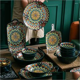 Dishes Plates Bohemian Ceramic Bowls Tableware Dish Dining Table Set Soup Bowl Dinner And Sets Plate Drop Delivery Home Garden Kitchen Otprm