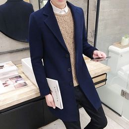Mens Sweaters Autumn Long Coats Long Sleeved Cashmere Navy Blue Casual Coat