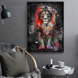 Colourful Lion Graffiti Canvas Painting Abstract Animal Wall Art Posters and Prints Cuadros Decorative Pictures for Home Design274K