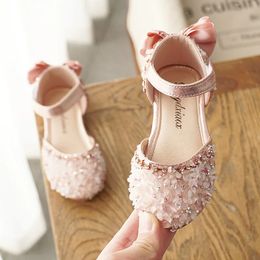 Summer Kids Shoes for Girl Sandals Fashion Sequins Cute Bow Little Girl Shoes Flat Heels Princess Shoes SM004 240311