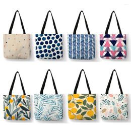 Shopping Bags Geometric Pattern Dot Fresh Leaf Print Tote Bag Cotton Cloth Shoulder Shopper For Women Handbag Eco Foldable Reusable