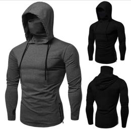 2024 Uomo Solid Nero Grigio Felpa con cappuccio a maniche lunghe Felpa con cappuccio per uomo Sport Fitness Palestra Running Casual Pullover Top 240307