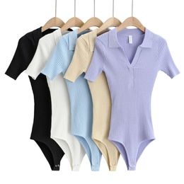 Snsap-21007 Polo Neck Short Sleeved Jumpsuit Knit Shirt with Flip Collar Short Sleeved T-shirt Top