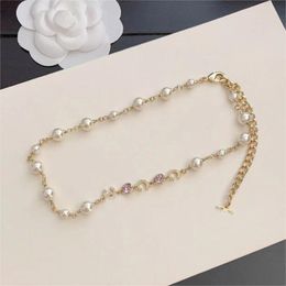 18k Gold Luxus C Buchstaben Sailorom Halskette Designer Schmuck haben Moissanit Link Chain Choker Coco Perl Perlen Klee Buchstaben Diamant 3086