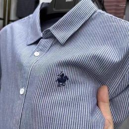 Men's Casual Shirts High End Brand Pure Cotton Striped Shirt Embroid Long Sleeve Korean Version Business Leisure Clothing