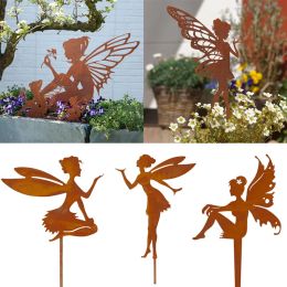 Sculptures Butterfly Fairy Garden Metal Iron Craft Pendant Garden Decoration Indoor and Outdoor Ornament Miniature Figurine Lawn Decorative