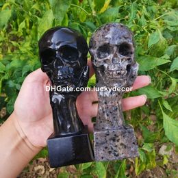 Gothic Natural Black Obsidian Skeleton Hand Skull Sculpture Creativity Carving Polished Yooperlite Quartz Crystal Mineral Specimen Home Decor Christmas present