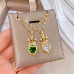 Pendant Necklaces Fashionable Light and Luxurious Queens Crown Necklace Exquisite and Versatile Stainless Steel Clavicle Chain L24313