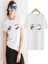 2017 Fashion Summer Cotton Women T Shirts Chiara Ferragni Big Eyes Embroidery Sequins Loose Style T Shirts Women Casual Tops CS3239800615